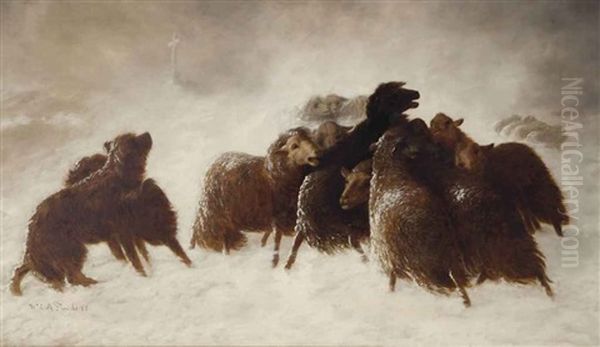 Sheep In A Snow Storm Oil Painting by William Charles Anthony Frerichs