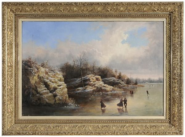 Winter Ice Skating Oil Painting by William Charles Anthony Frerichs