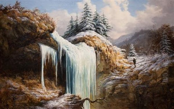 Winter Landscape - Frozen Falls Oil Painting by William Charles Anthony Frerichs