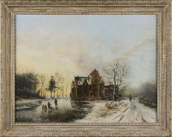 Skaters Oil Painting by William Charles Anthony Frerichs