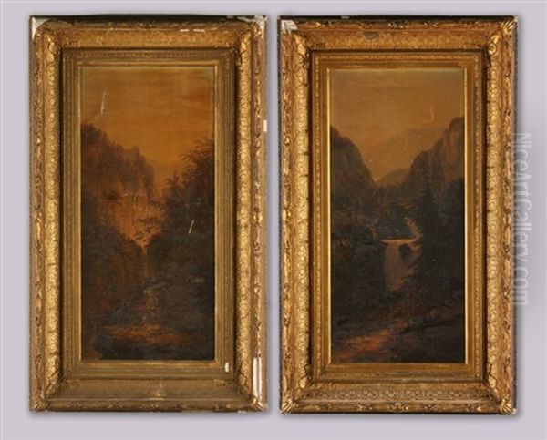 Landscape (+ Another; Pair) Oil Painting by William Charles Anthony Frerichs