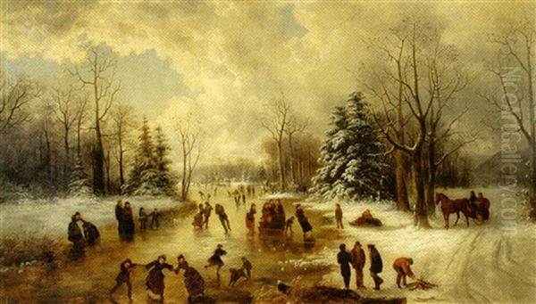 Winter Landscape With Skaters Oil Painting by William Charles Anthony Frerichs