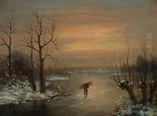 Skating On A Winter's Day Oil Painting by William Charles Anthony Frerichs