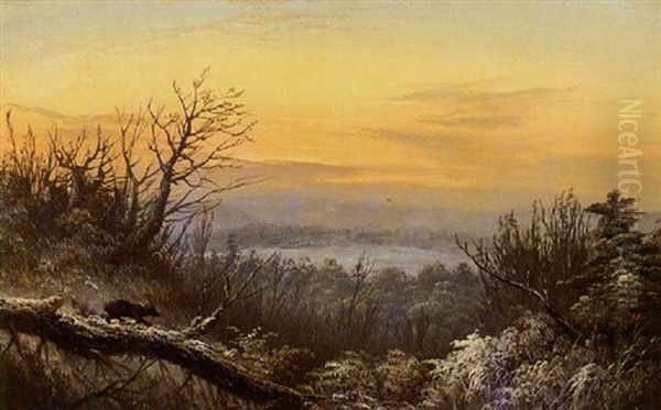 Winter Landscape With Bear Oil Painting by William Charles Anthony Frerichs