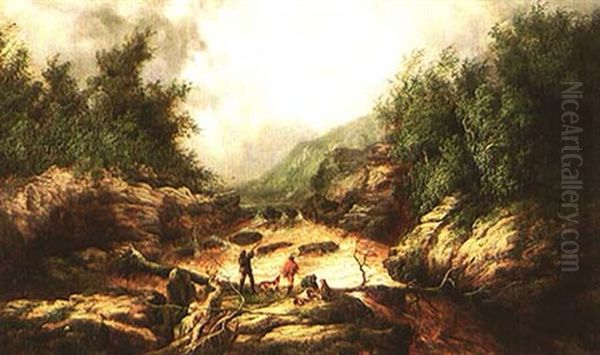 Shooting Birds In A River Gorge Oil Painting by William Charles Anthony Frerichs