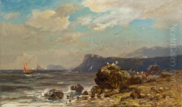 Kustenlandschaft Mit Segelbooten Oil Painting by Richard Fresenius