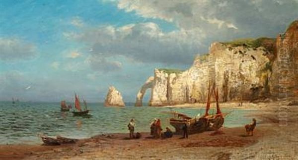 View Of The Cliffs At Etretat In Normandy Oil Painting by Richard Fresenius