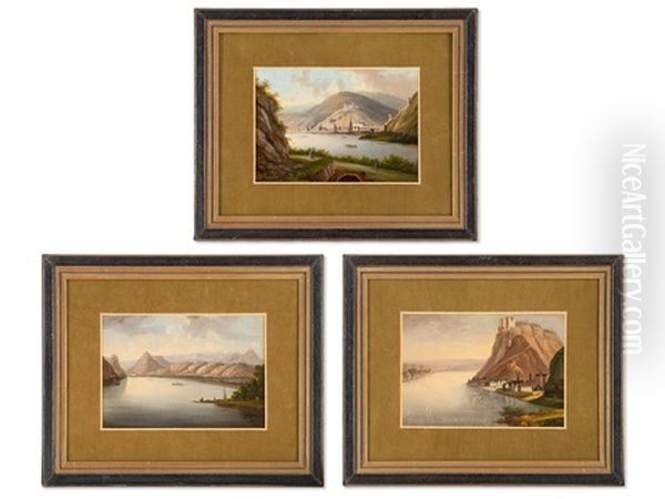 Three Landscape Miniatures (3 Works) Oil Painting by Jean-Baptiste Fresez