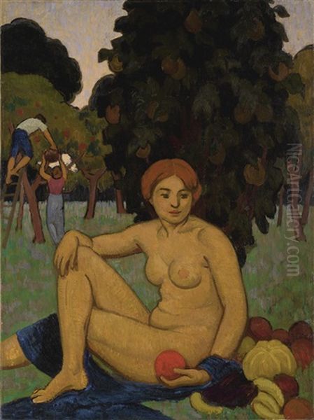 Eve Assise (la Femme Et La Pomme) Oil Painting by Roger de La Fresnaye