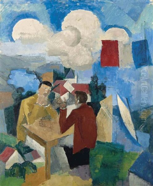 La Conquete De L'air, Avec Deux Personnages Oil Painting by Roger de La Fresnaye