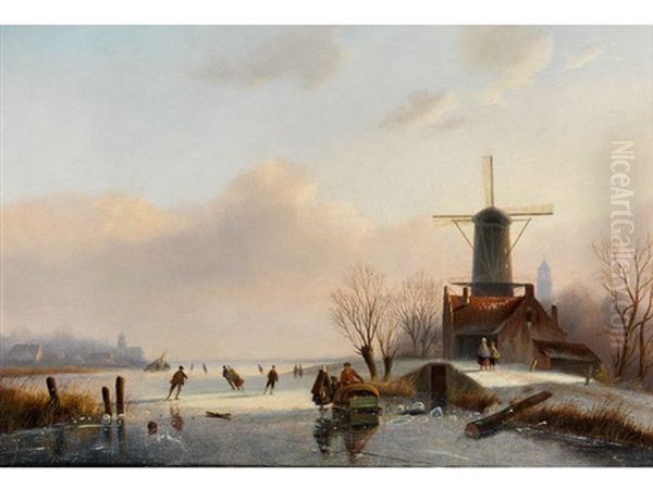 Winterliches Eisvergnugen Oil Painting by Jacobus Freudenberg