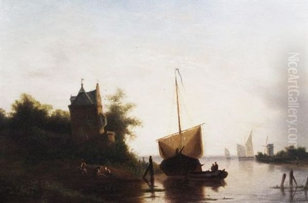 Dutch Canal Scene Oil Painting by Jacobus Freudenberg