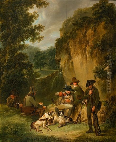 Pause Bei Der Jagd Oil Painting by Heinrich Freudweiler