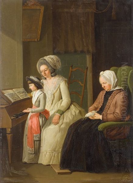 Gegenstucke. Bildnis Des Felix Escher Am Schreibtisch Sitzend, Ein Buch In Der Hand Haltend./bildnis Der Frau Felix Escher-oeri Mit Mutter Und Tochter Oil Painting by Heinrich Freudweiler