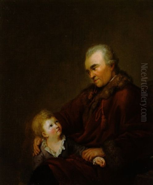 Bildnis Des Johann Georg Sulzer Mit Seinem Enkel Carl Anton Graff, Dem Sohn Des Malers Anton Graff Oil Painting by Heinrich Freudweiler