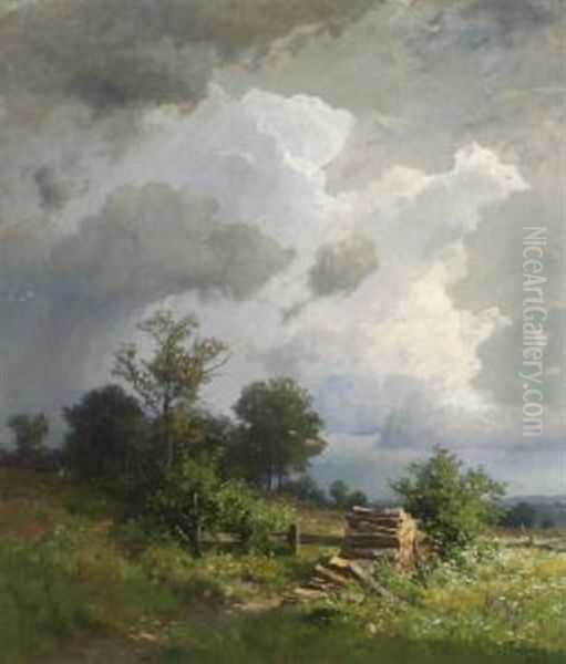 Baumlandschaft Bei Aufziehendem Gewitter Oil Painting by Fritz Freund