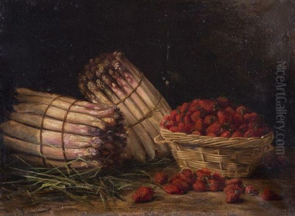 Nature Morte Aux Asperges Et Aux Fraises Oil Painting by Eugene H. Frey