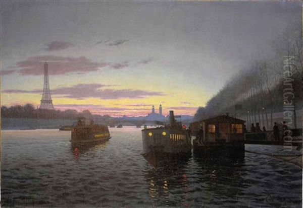 Les Bords De La Seine A Paris Oil Painting by Eugene H. Frey