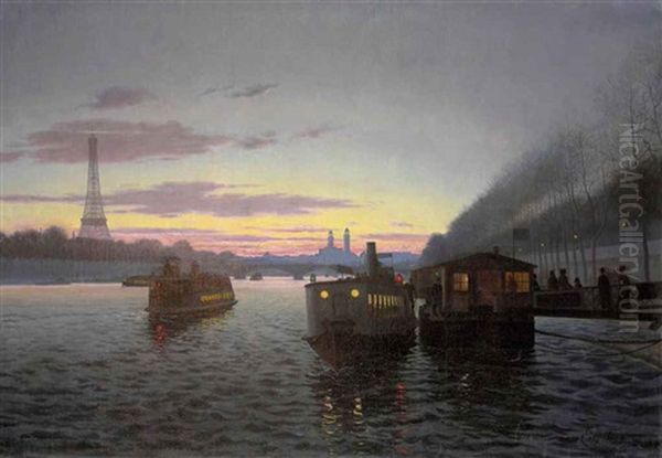 Les Bords De La Seine A Paris Oil Painting by Eugene H. Frey