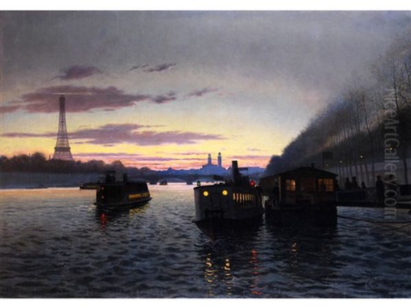 Nachtliche Ansicht Von Paris Mit Eiffelturm Und Trocadero Oil Painting by Eugene H. Frey