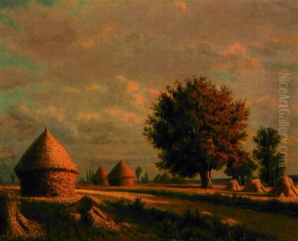 Les Meules De Foine Oil Painting by Eugene H. Frey