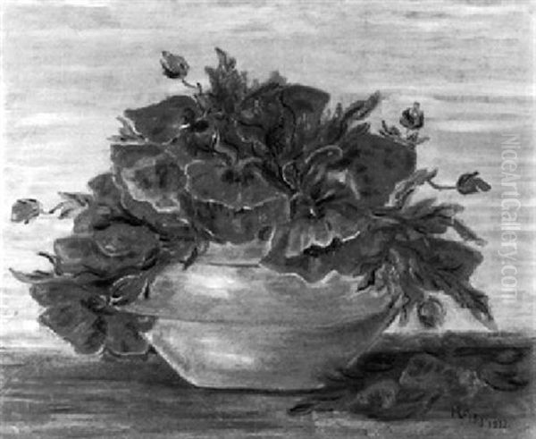 Stilleben Mit Mohnblumen In Bauchiger Grauer Vase Oil Painting by Hugo Frey