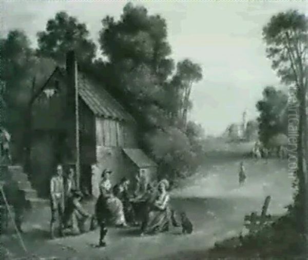 Bauern Vor Einer Dorfschenke. Oil Painting by Ignatz Alois Frey