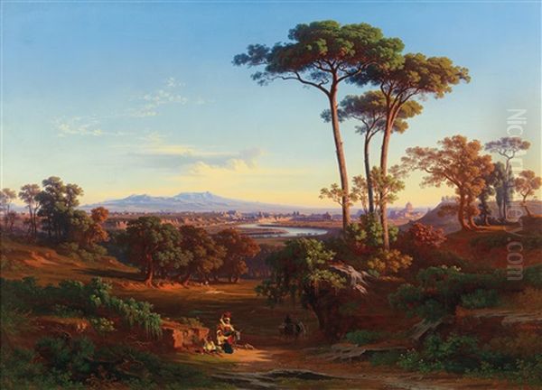 View Of Rome As Seen From Monte Mario Oil Painting by Johann Jakob Frey