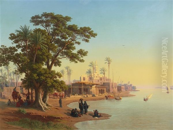 On The Banks Of The Nile Oil Painting by Johann Jakob Frey