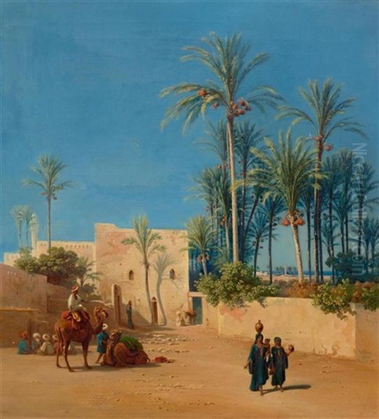 Orientalische Stadtansicht Mit Figuren Oil Painting by Johann Jakob Frey