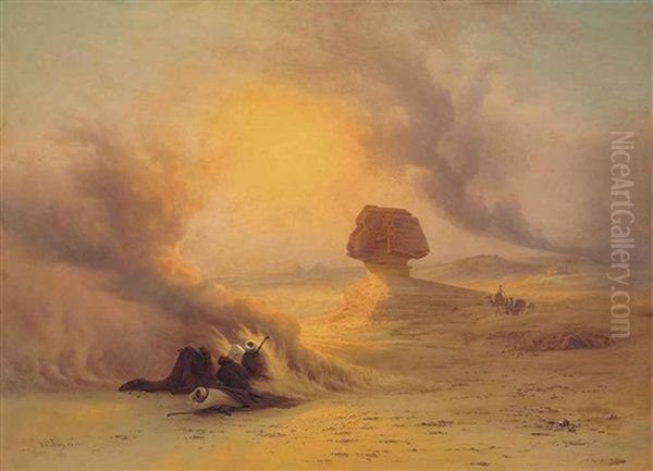 A Caravan Caught In The Simum Wind Near Gizah by Johann Jakob Frey