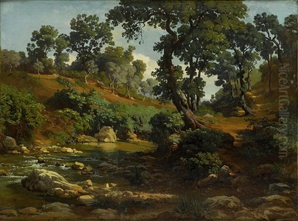 Bewaldete Hugelige Landschaft Mit Bach Oil Painting by Johann Jakob Frey