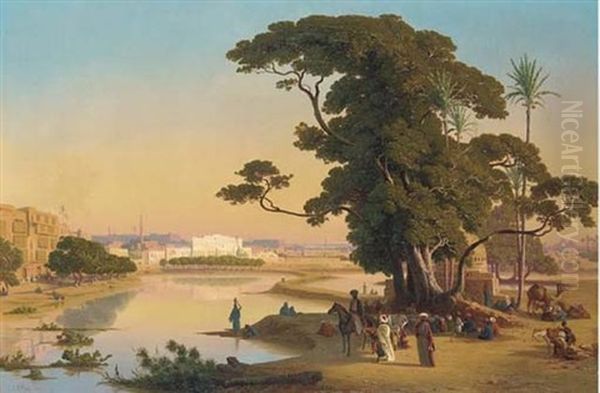 On The Banks Of The Nile Oil Painting by Johann Jakob Frey