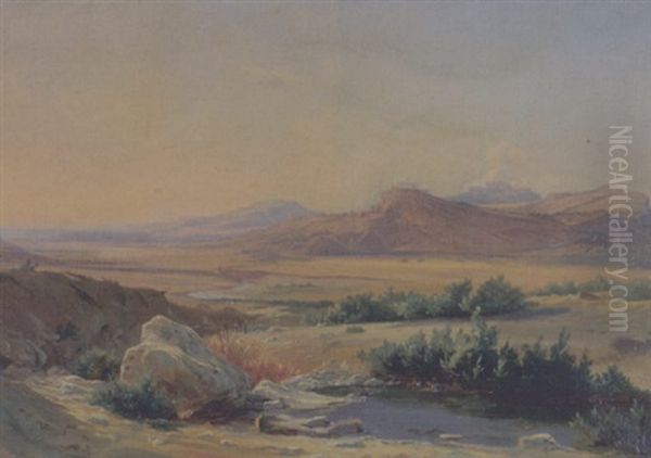 Italienische Landschaft Mit Griechischem Tempel Auf Einer Akropolis by Johann Jakob Frey