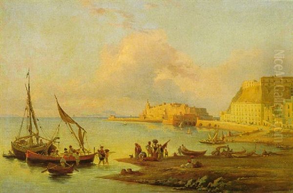 Veduta Della Costa Napoletana Con Castel S.elmo Oil Painting by Johann Jakob Frey