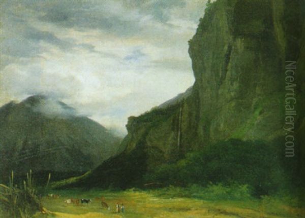 Paesaggio Montano Con Mucche Al Pascolo Oil Painting by Johann Jakob Frey