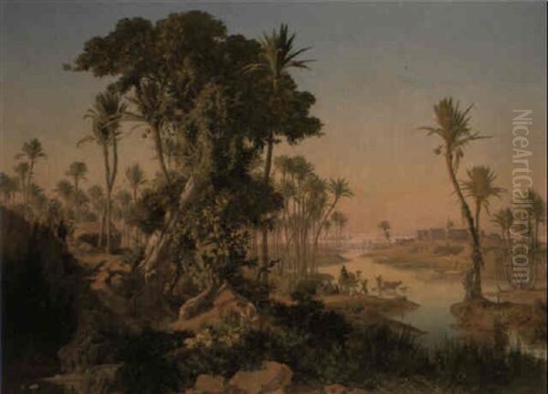 On The Banks Of The Nile Oil Painting by Johann Jakob Frey