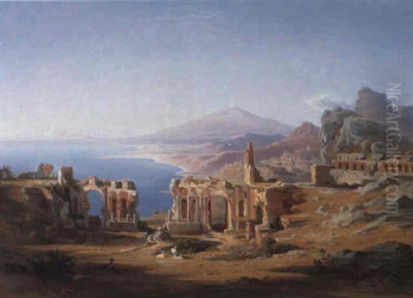 Il Teatro Di Taormina Oil Painting by Johann Jakob Frey