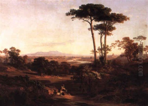 A Distant View Of Rome Oil Painting by Johann Jakob Frey