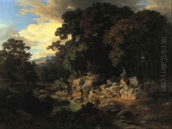 Bewaldete Italienische Landschaft Oil Painting by Johann Jakob Frey