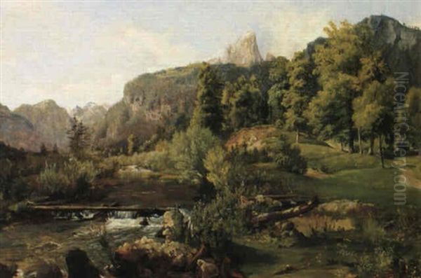 Schweizer Berglandschaft Oil Painting by Johann Jakob Frey