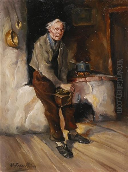 Alter Mann Beim Kaffeemahlen Oil Painting by Wilhelm Friedrich Frey