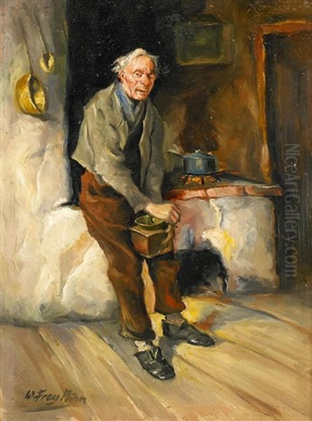 Mann Mit Kaffeemuhle Oil Painting by Wilhelm Friedrich Frey