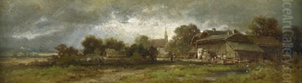 Gewitterstimmung Uber Einem Bayrischen Dorf Oil Painting by Wilhelm Friedrich Frey