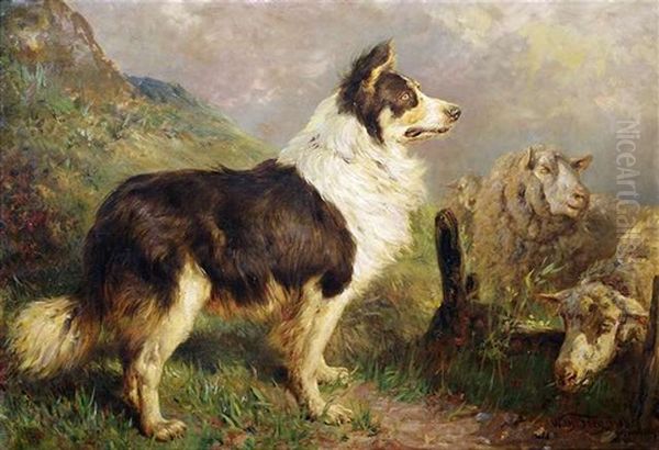 Der Wachter. Ein Hutehund Bewacht Die Herde Oil Painting by Wilhelm Friedrich Frey