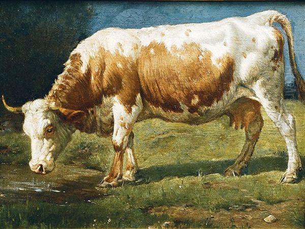 Kuh An Der Wassertranke Oil Painting by Wilhelm Friedrich Frey