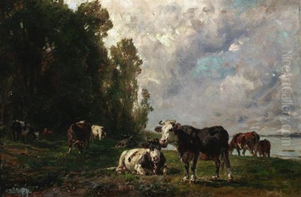 Lagernde Kuhe In Den Rheinauen Bei Mannheim Oil Painting by Wilhelm Friedrich Frey