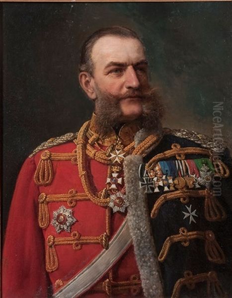 Portrait Of An Officer Of The Prussian Leib Garde Hussar Oil Painting by Konrad Freyberg