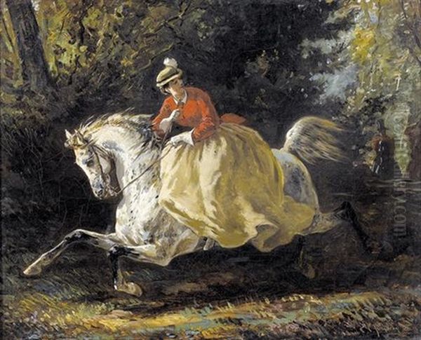 Elegante Dame Beim Reiten Oil Painting by Konrad Freyberg