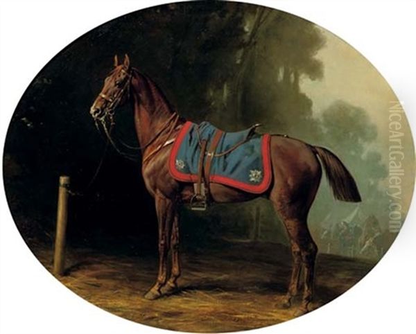 A Military Horse Oil Painting by Konrad Freyberg